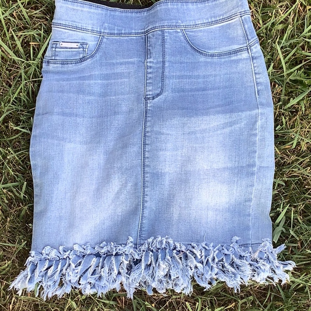 Coco + Carmen Light Blue Denim Skirt with Black Elastic Waistband